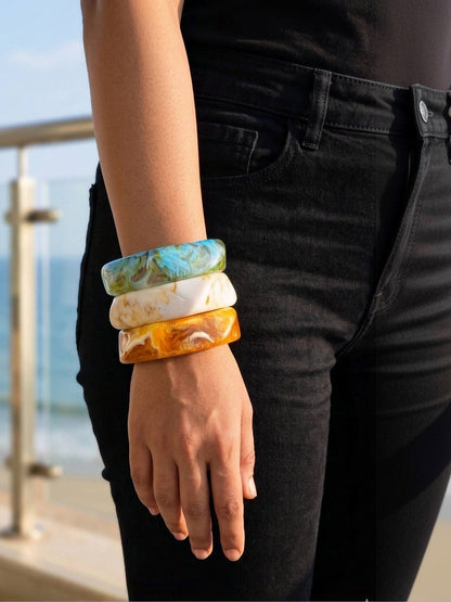 Marbled Resin Bangles for Women Set of 3