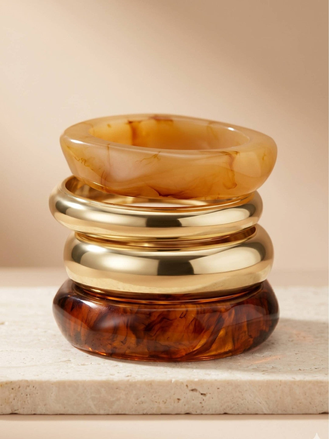 Gold & Resin Tortoise Bangles Set of 4