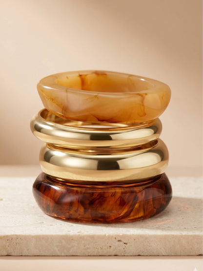 Gold & Resin Tortoise Bangles Set of 4