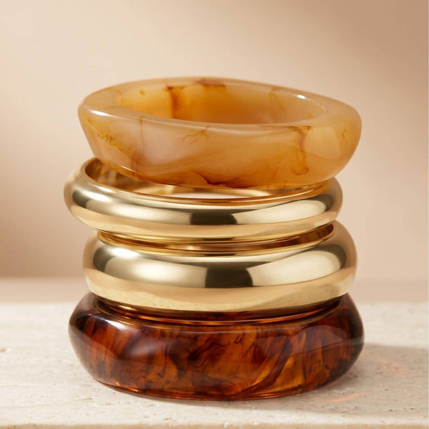 Gold & Resin Tortoise Bangles Set of 4