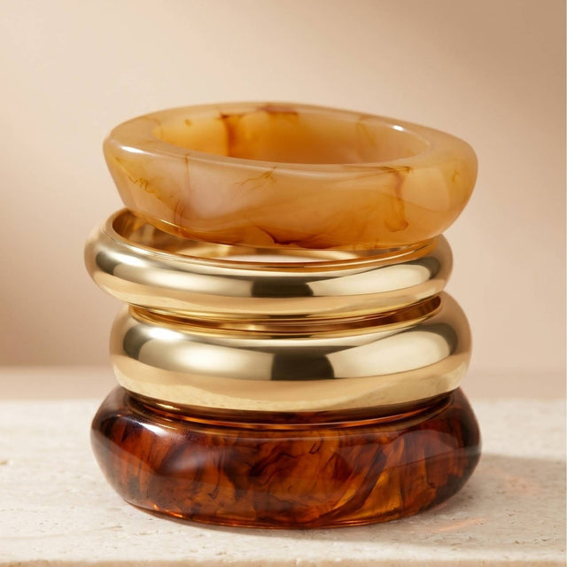 Gold & Resin Tortoise Bangles Set of 4
