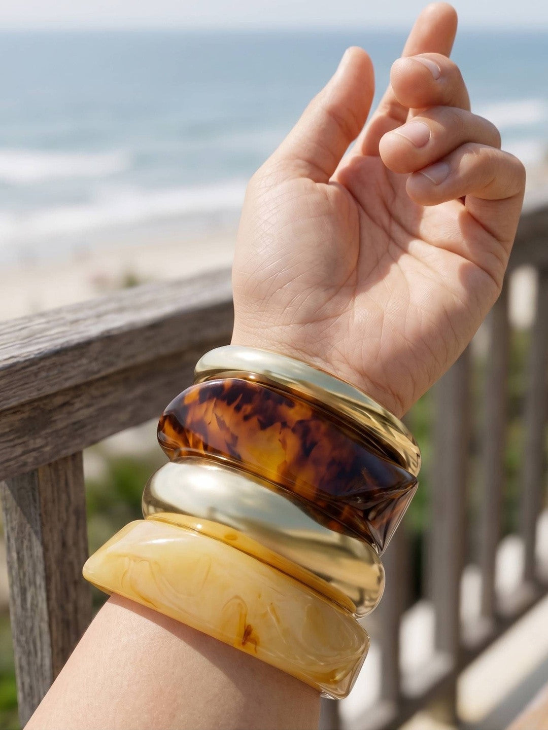 Gold & Resin Tortoise Bangles Set of 4