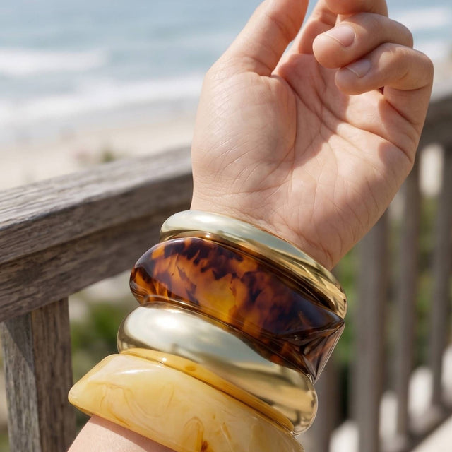 Gold & Resin Tortoise Bangles Set of 4