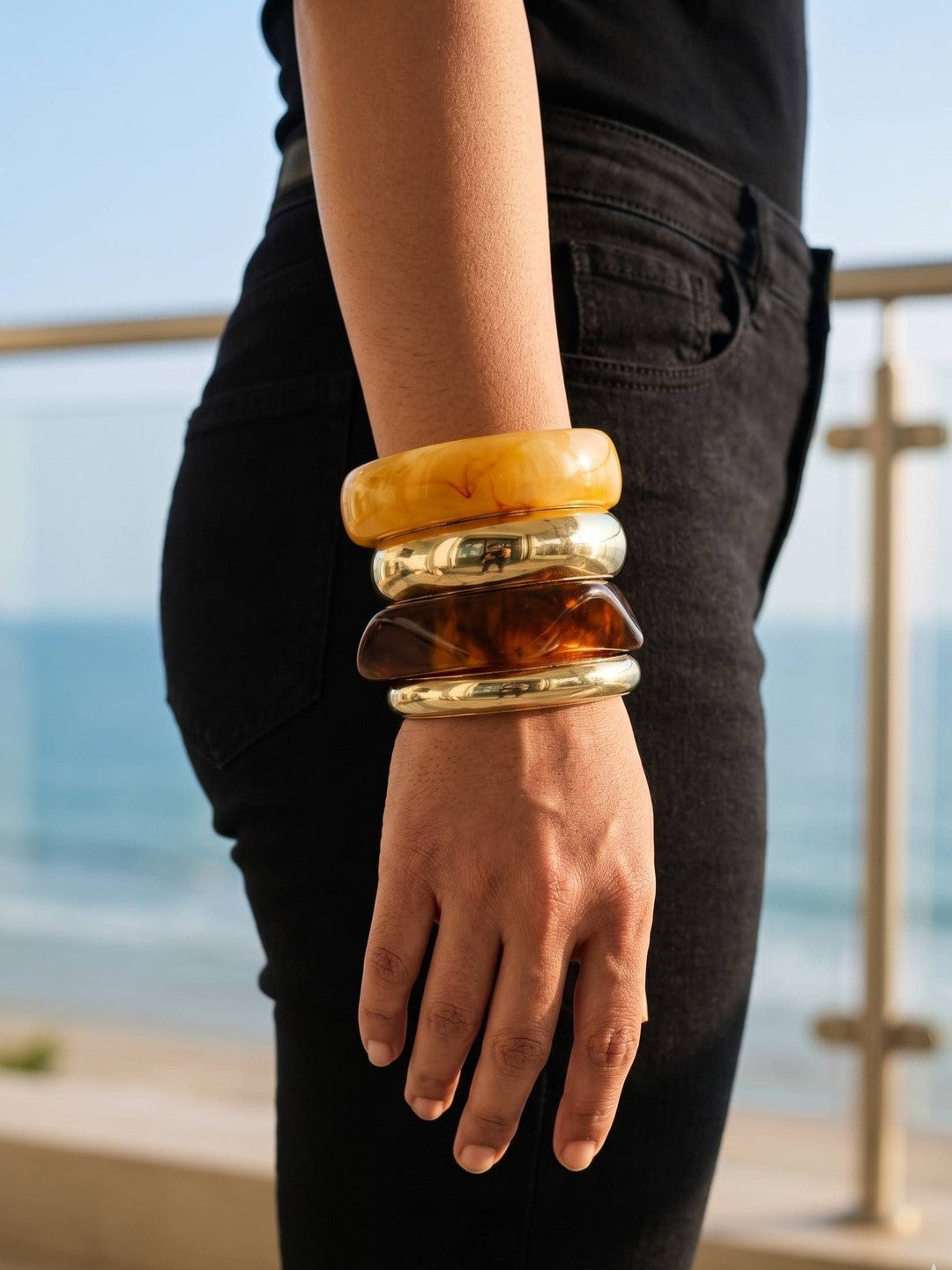Gold & Resin Tortoise Bangles Set of 4