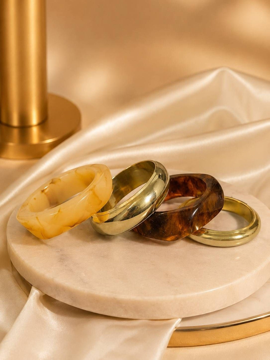 Gold & Resin Tortoise Bangles Set of 4