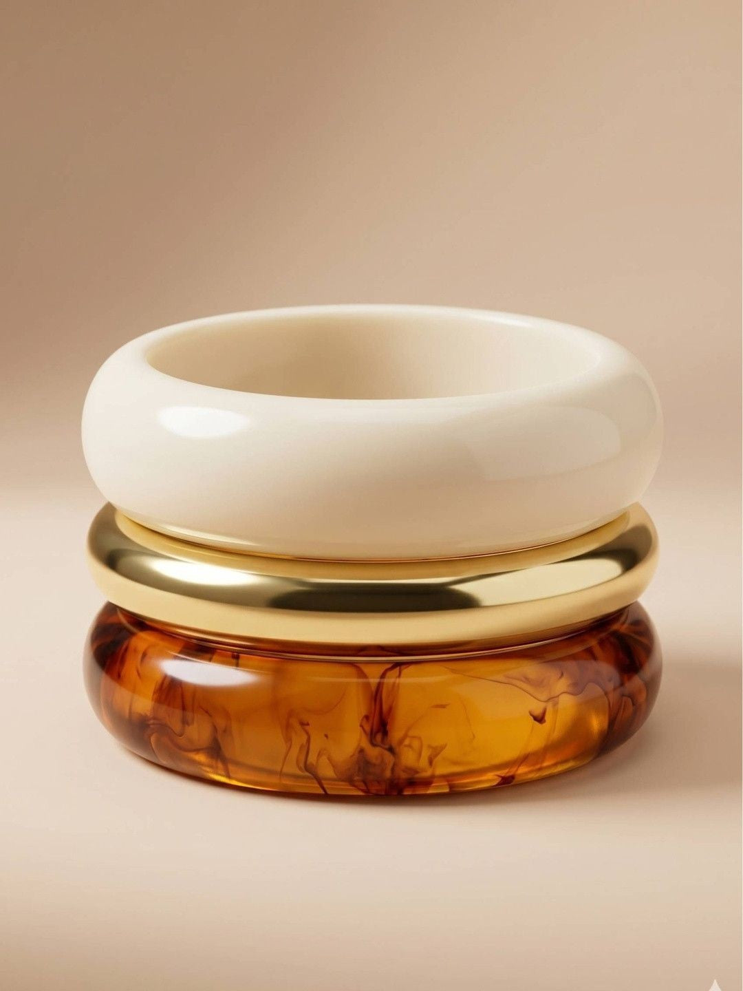 Ivory Gold Tortoise Resin Bangle Set of 3