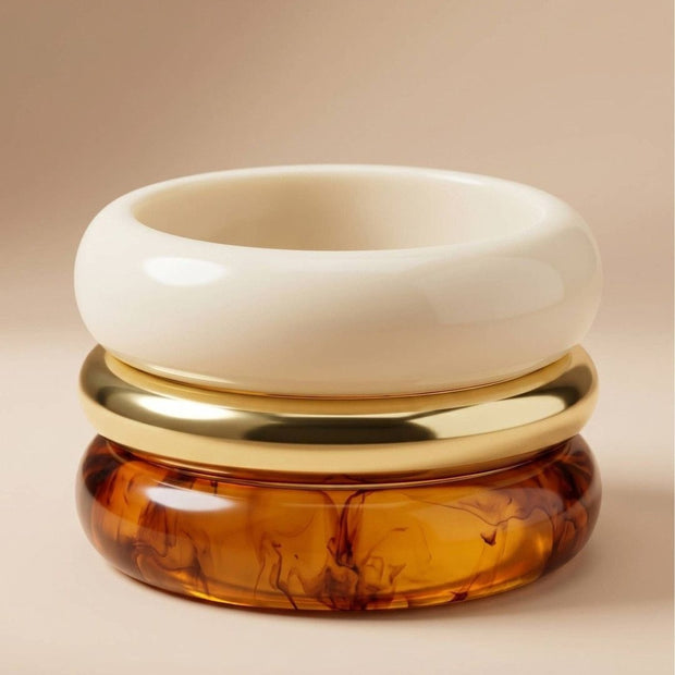 Ivory Gold Tortoise Resin Bangle Set of 3