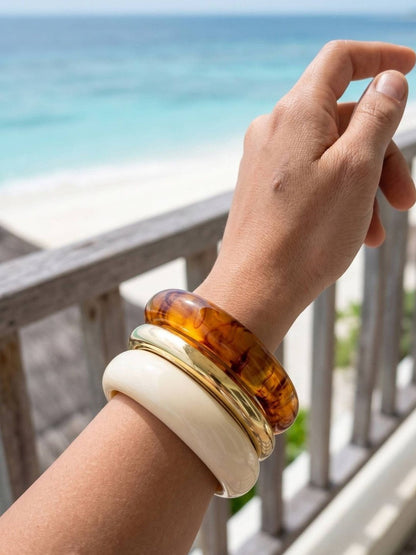 Ivory Gold Tortoise Resin Bangle Set of 3