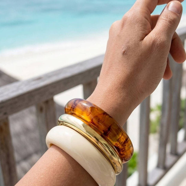 Ivory Gold Tortoise Resin Bangle Set of 3