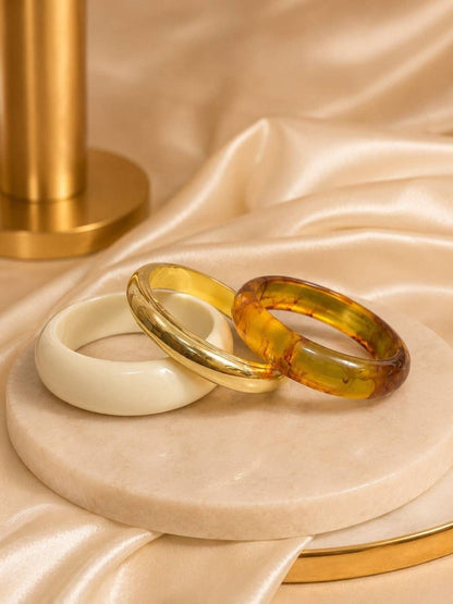 Ivory Gold Tortoise Resin Bangle Set of 3