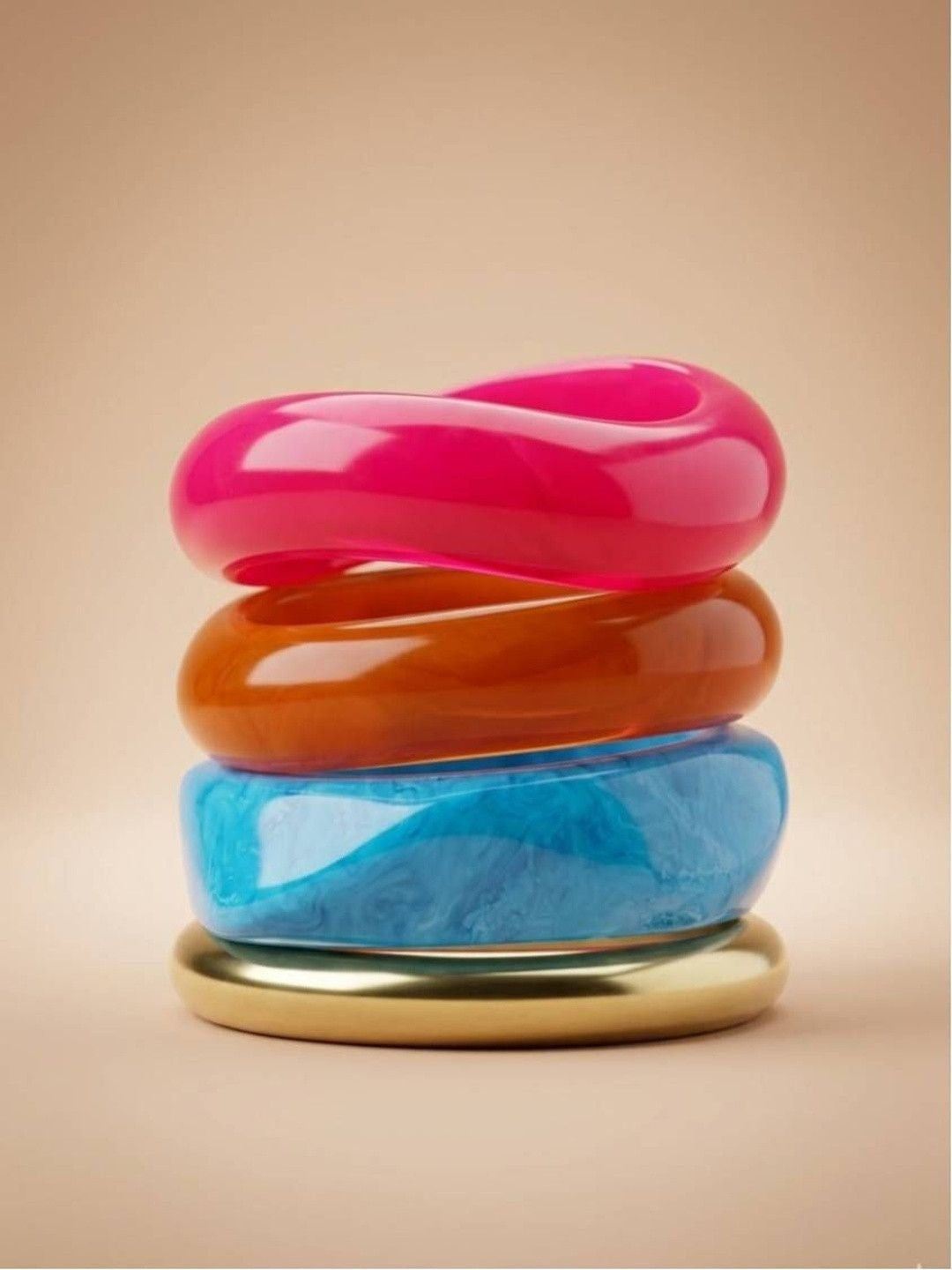 Resin & Gold-Tone Chunky Bangles Set of 4