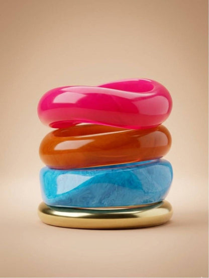Resin & Gold-Tone Chunky Bangles Set of 4