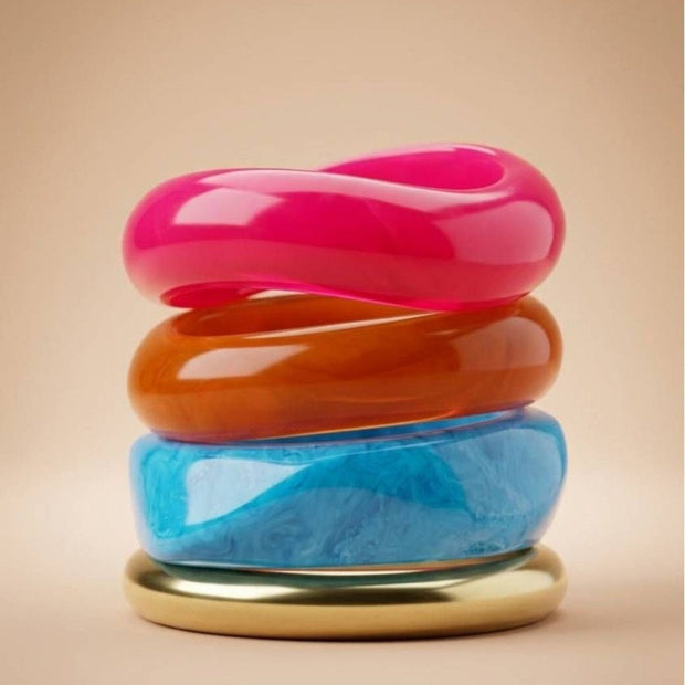 Resin & Gold-Tone Chunky Bangles Set of 4