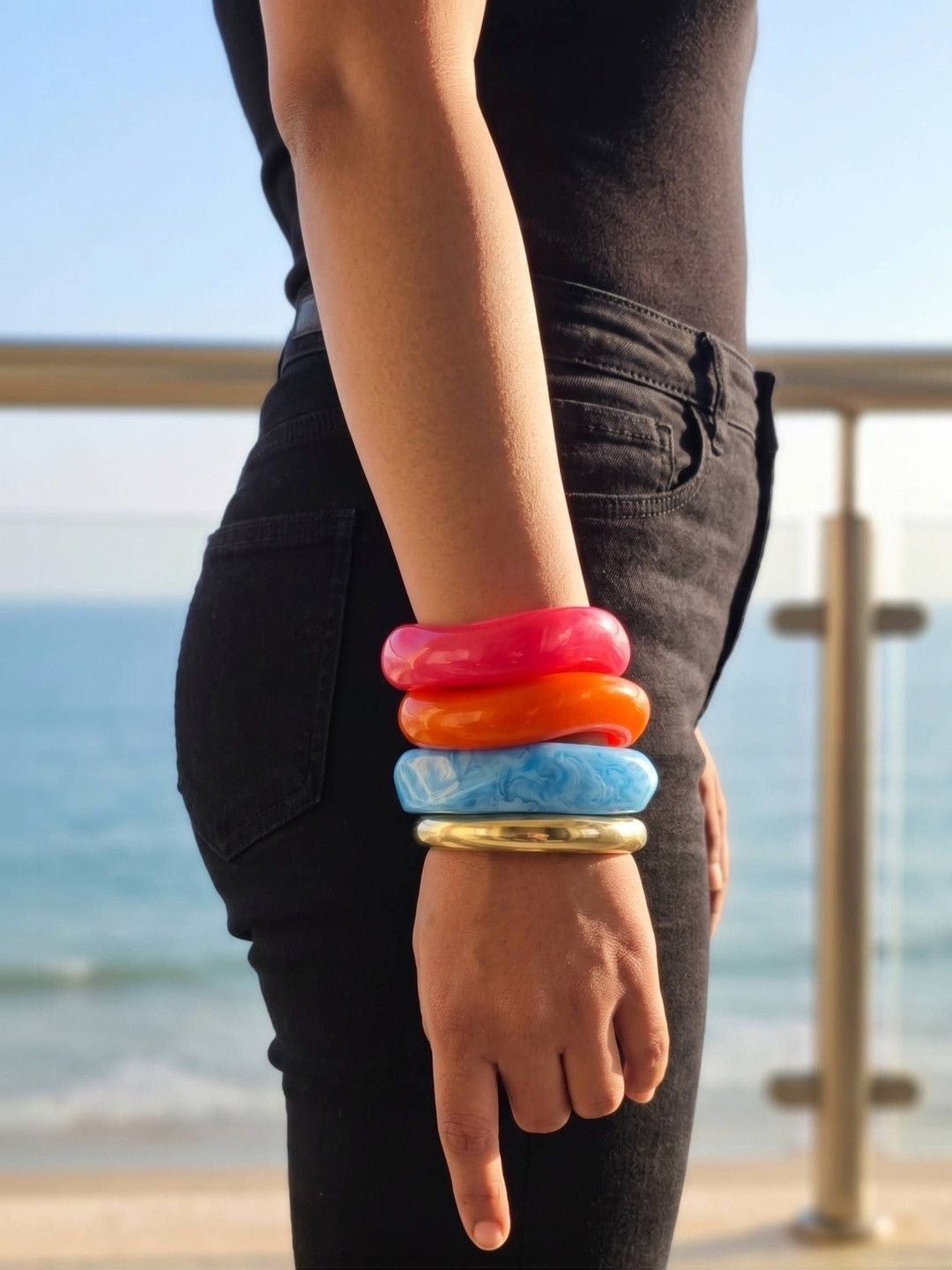 Resin & Gold-Tone Chunky Bangles Set of 4
