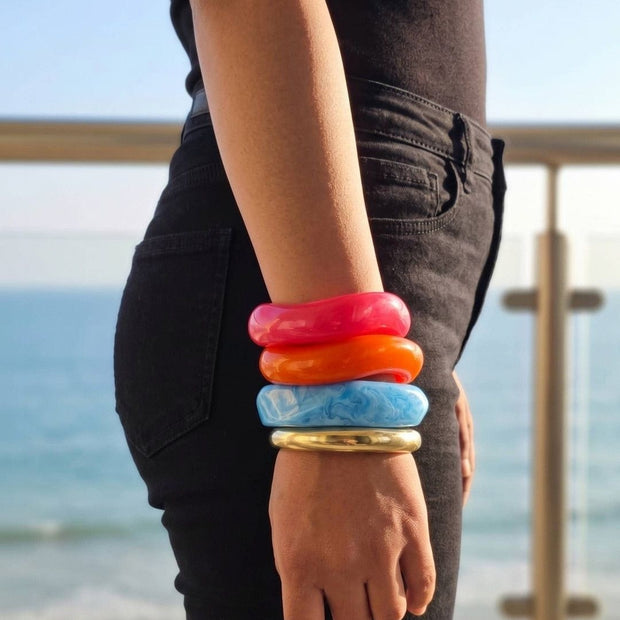 Resin & Gold-Tone Chunky Bangles Set of 4