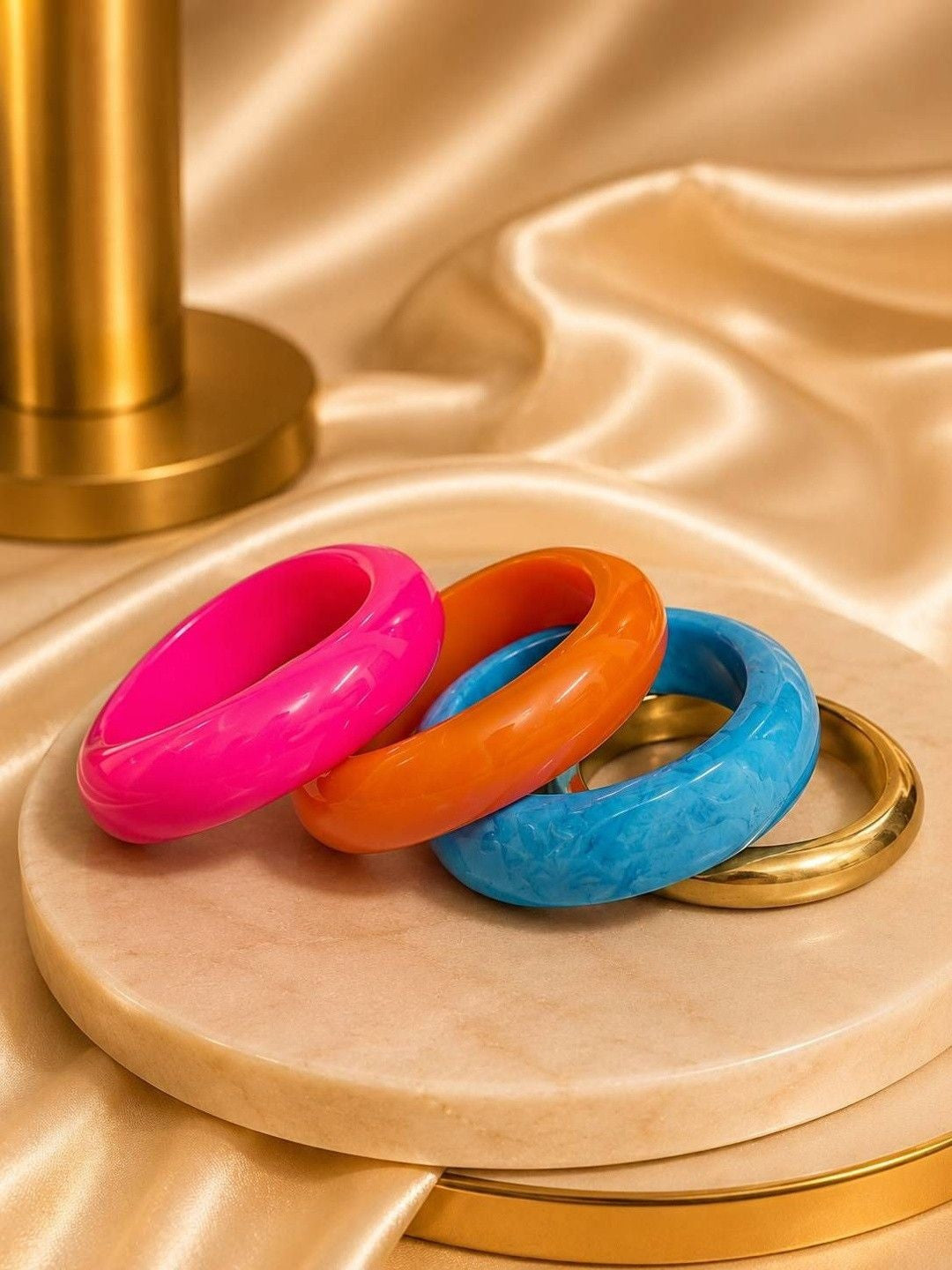 Resin & Gold-Tone Chunky Bangles Set of 4