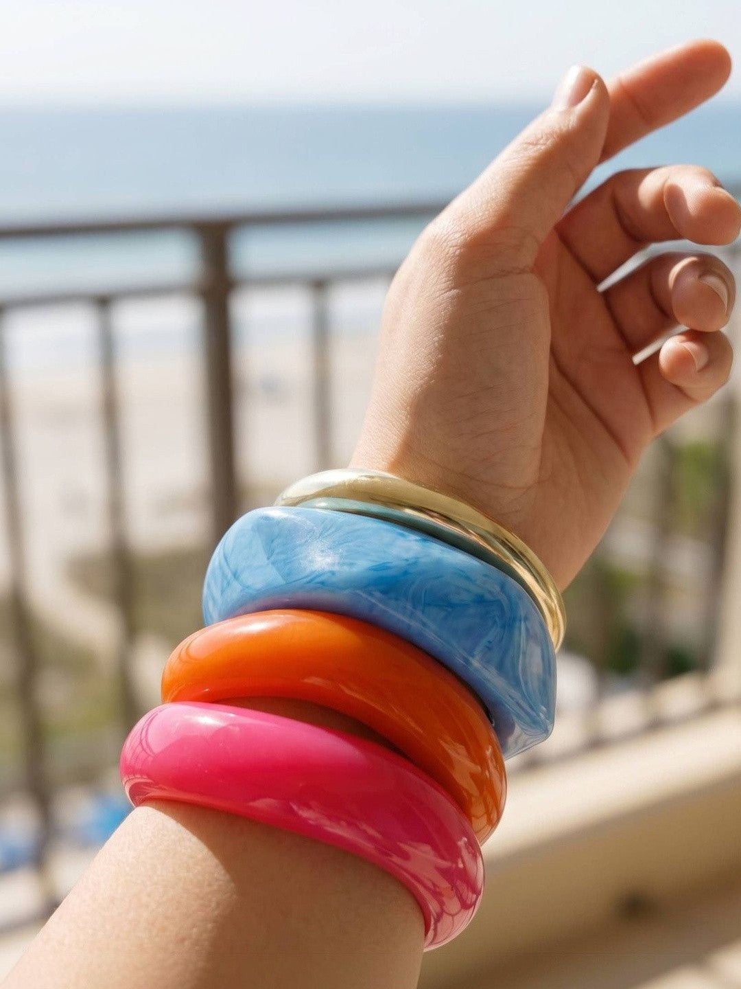Resin & Gold-Tone Chunky Bangles Set of 4