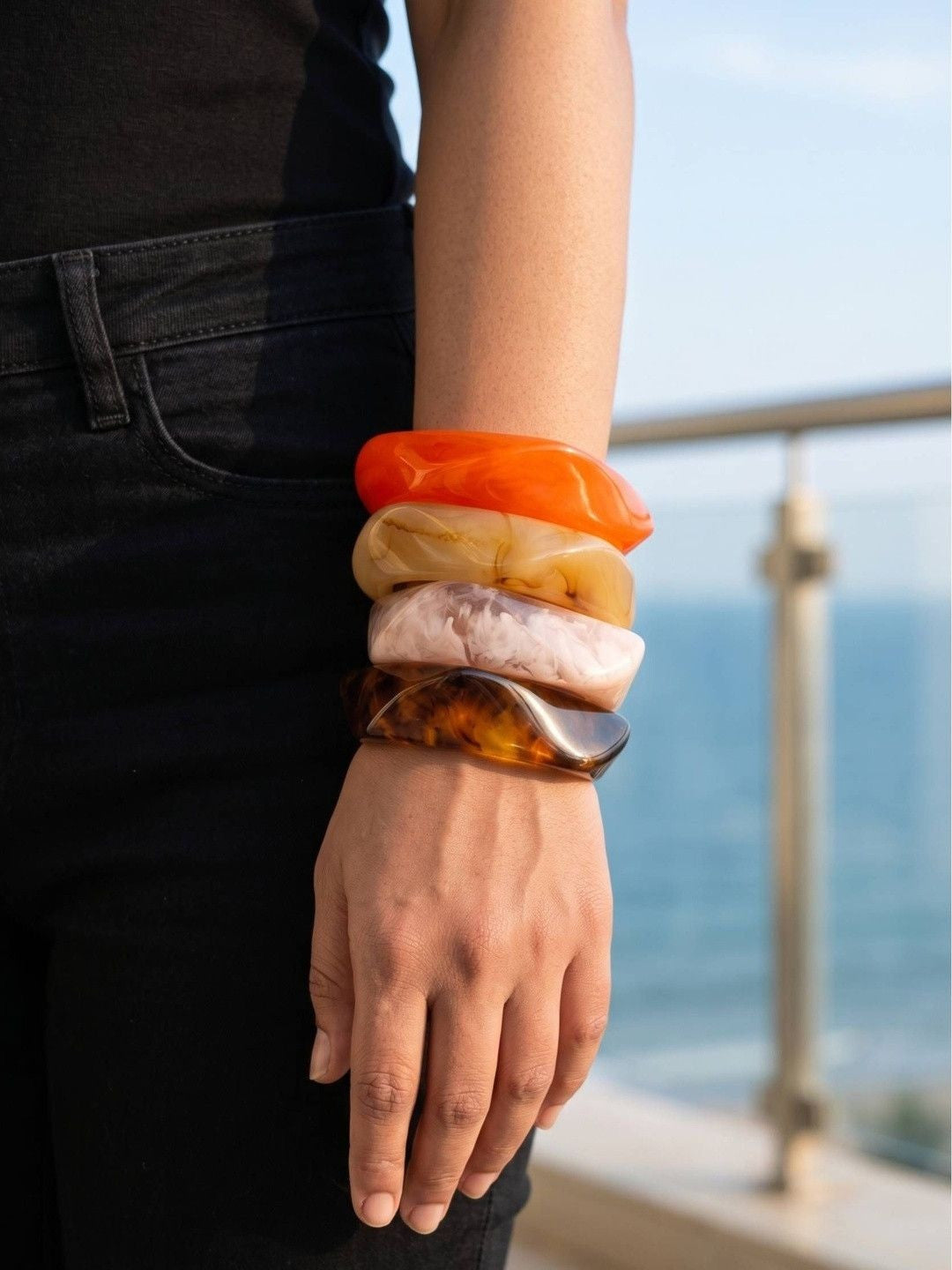 Marbled Resin Chunky Bangles Set of 4
