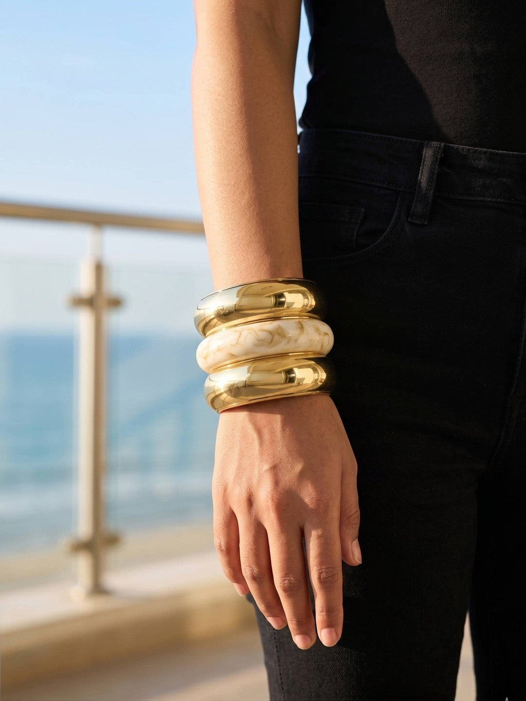 Gold-Plated Resin Marble Bangles Set of 3