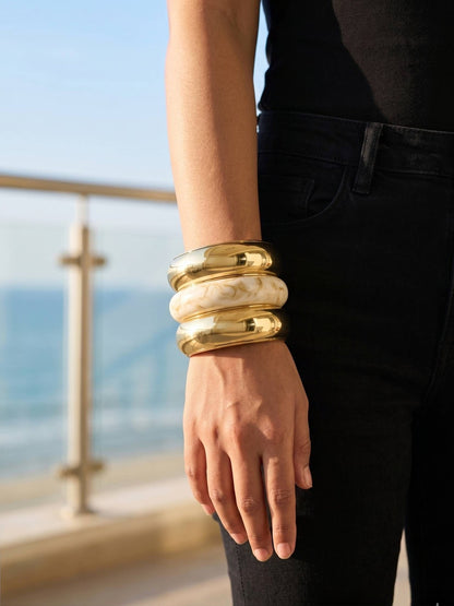 Gold-Plated Resin Marble Bangles Set of 3