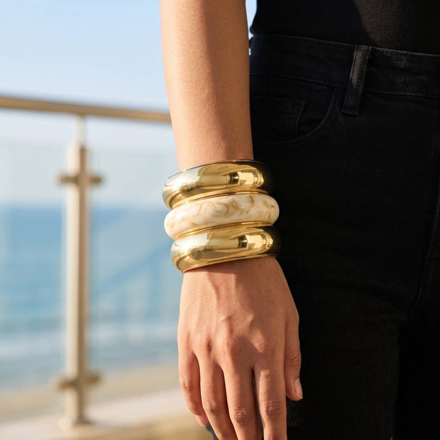 Gold-Plated Resin Marble Bangles Set of 3