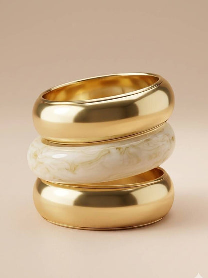 Gold-Plated Resin Marble Bangles Set of 3