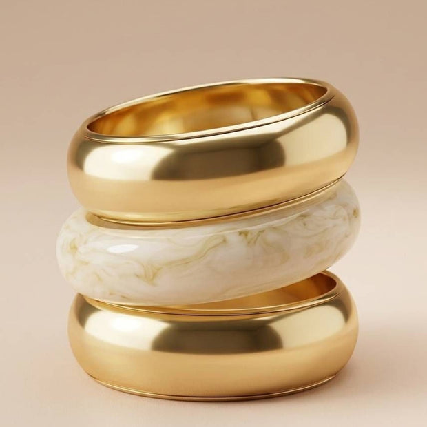 Gold-Plated Resin Marble Bangles Set of 3