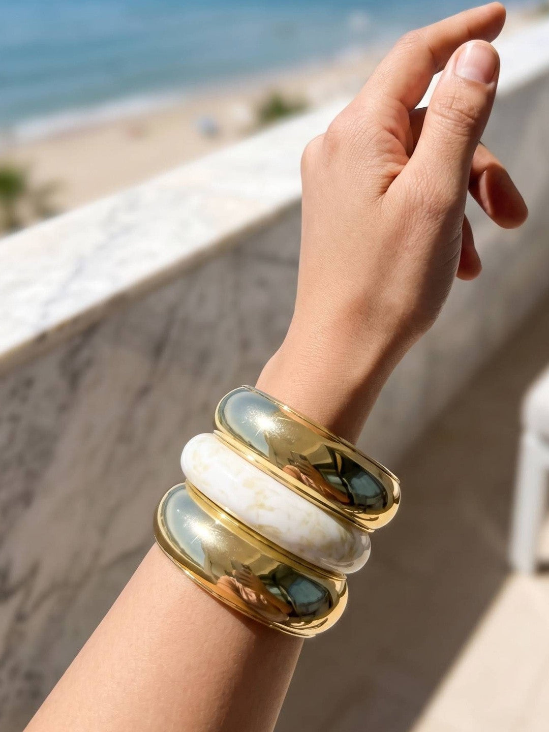 Gold-Plated Resin Marble Bangles Set of 3