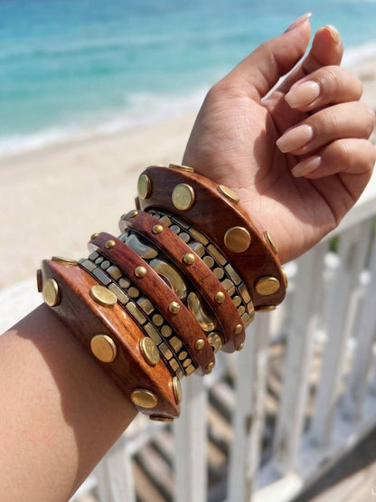 Wood & Brass Cuff Bangles Set of 9