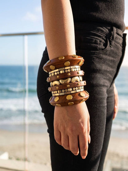Wood & Brass Cuff Bangles Set of 9