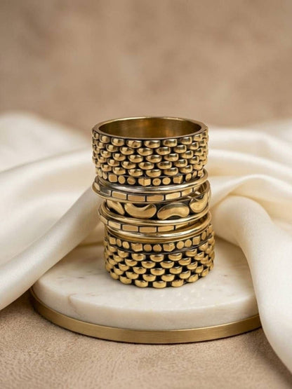 Gold-Plated Textured Brass Bangles Set of 10