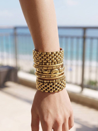 Gold-Plated Textured Brass Bangles Set of 10