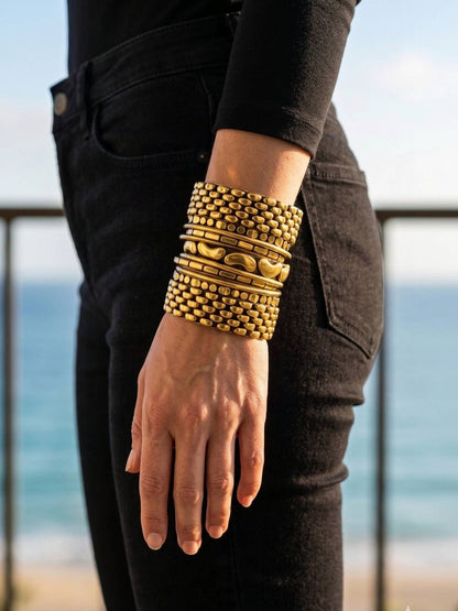 Gold-Plated Textured Brass Bangles Set of 10