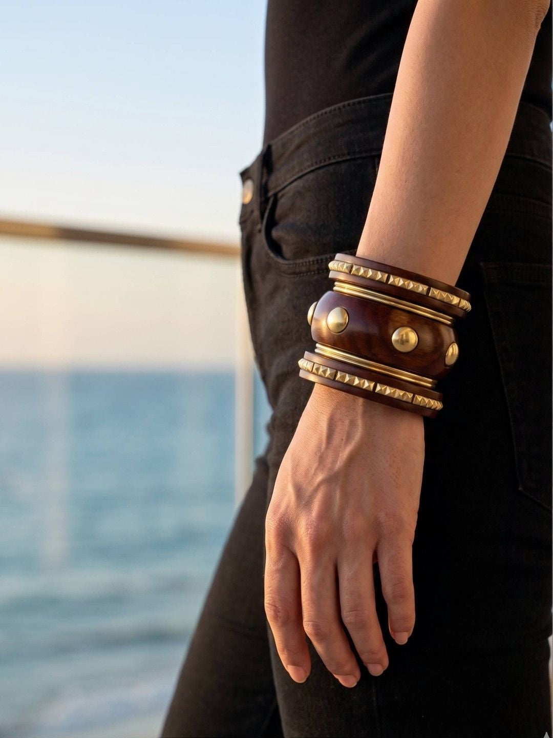 Gold-Tone Wooden Bangles Set of 7
