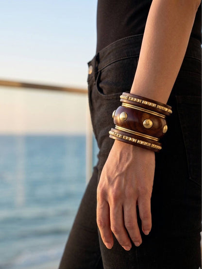 Gold-Tone Wooden Bangles Set of 7