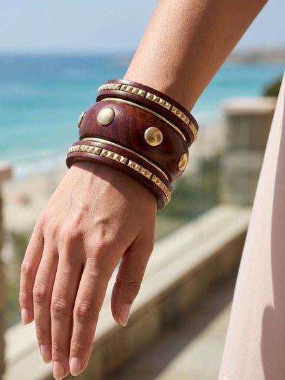 Gold-Tone Wooden Bangles Set of 7