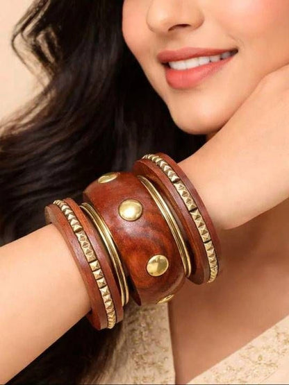 Gold-Tone Wooden Bangles Set of 7