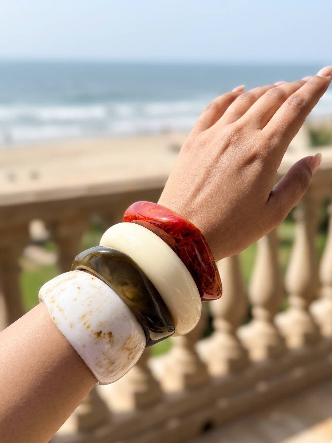 Marble-Finish Resin Chunky Bangles Set of 4