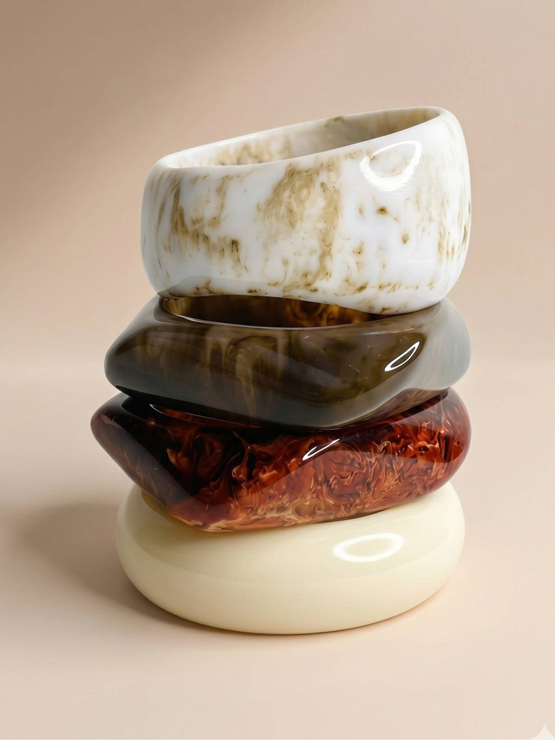 Marble-Finish Resin Chunky Bangles Set of 4