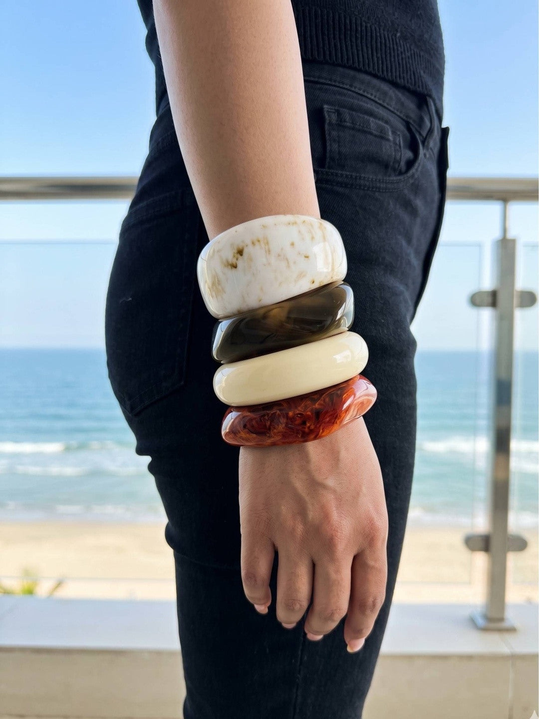Marble-Finish Resin Chunky Bangles Set of 4