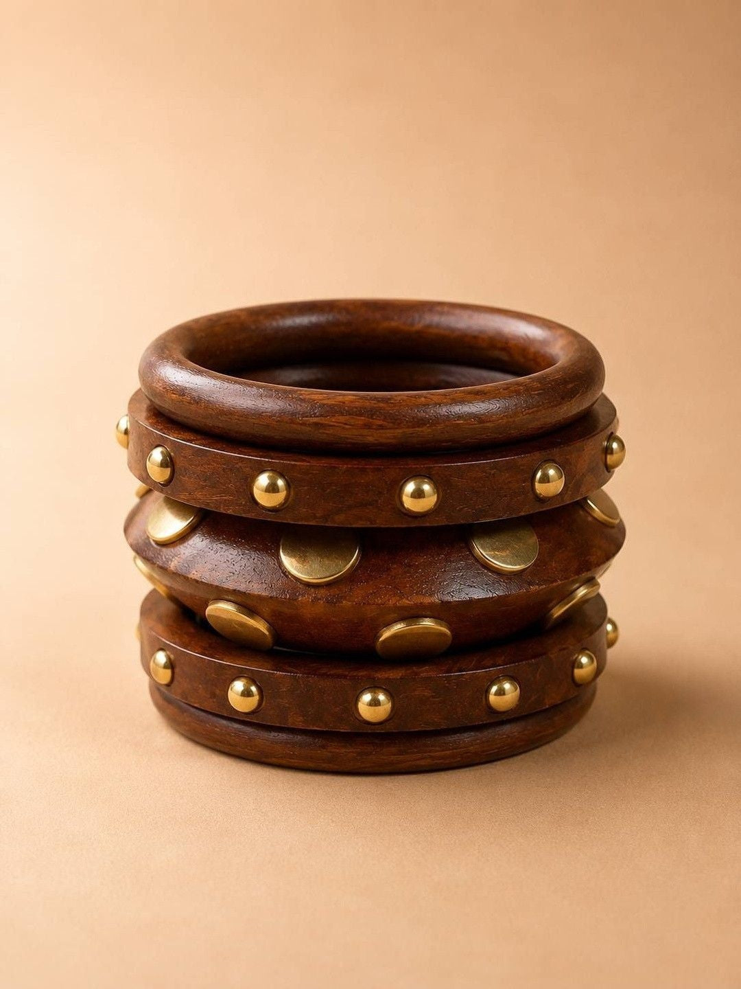 Brass-Studded Wooden Bangles Set of 5