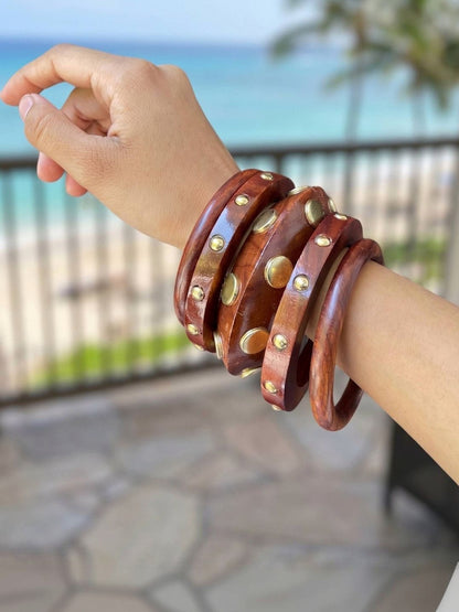 Brass-Studded Wooden Bangles Set of 5