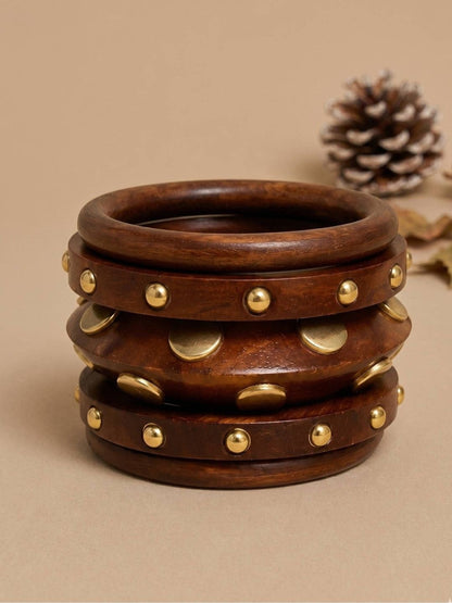 Brass-Studded Wooden Bangles Set of 5