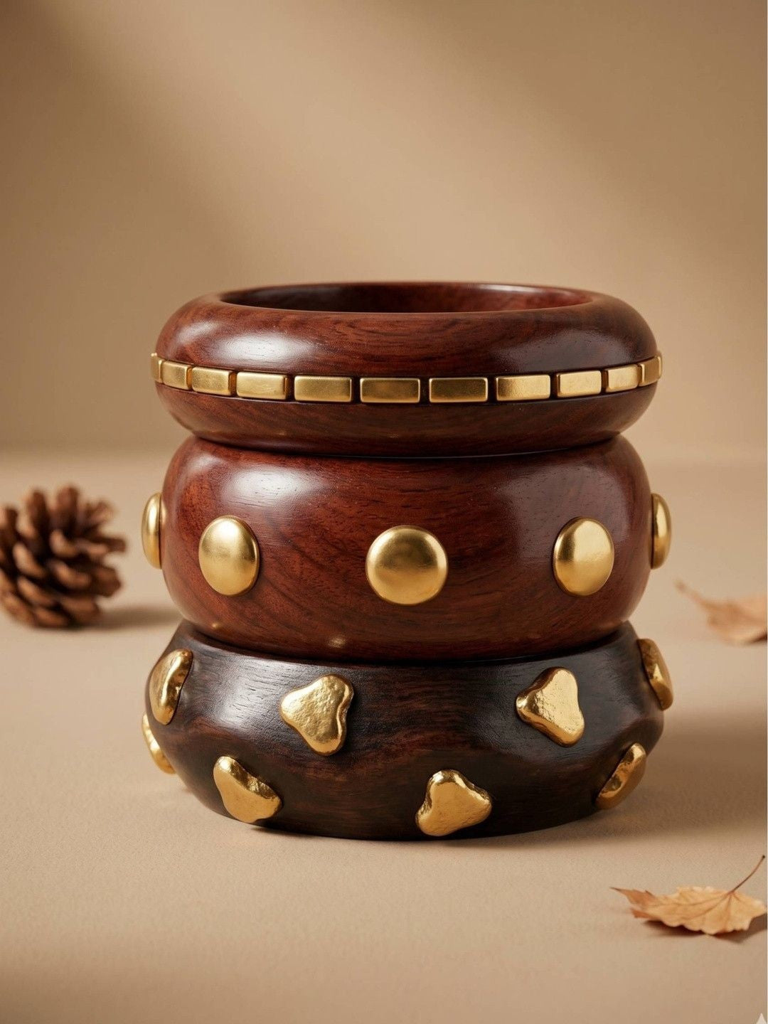 Gold-Toned Wooden Bangles Set of 3