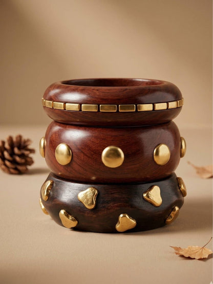 Gold-Toned Wooden Bangles Set of 3