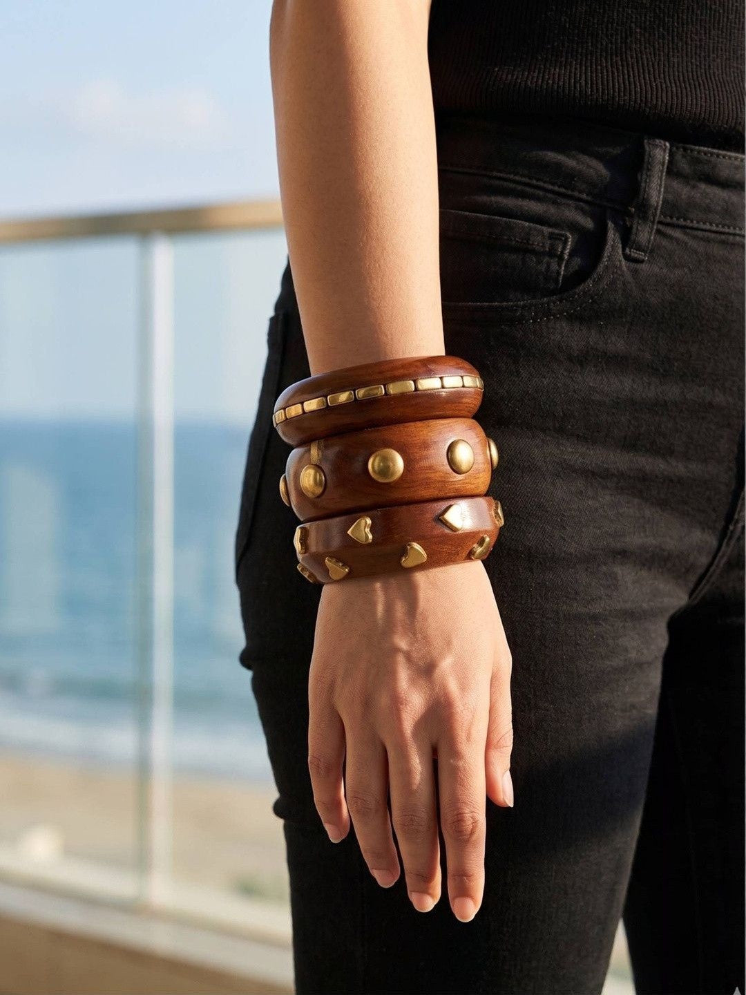 Gold-Toned Wooden Bangles Set of 3