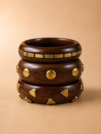 Gold-Toned Wooden Bangles Set of 3