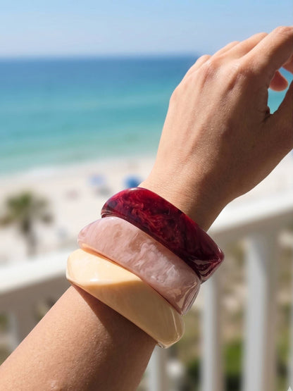 Marble Resin Chunky Bangles for Women Set of 3