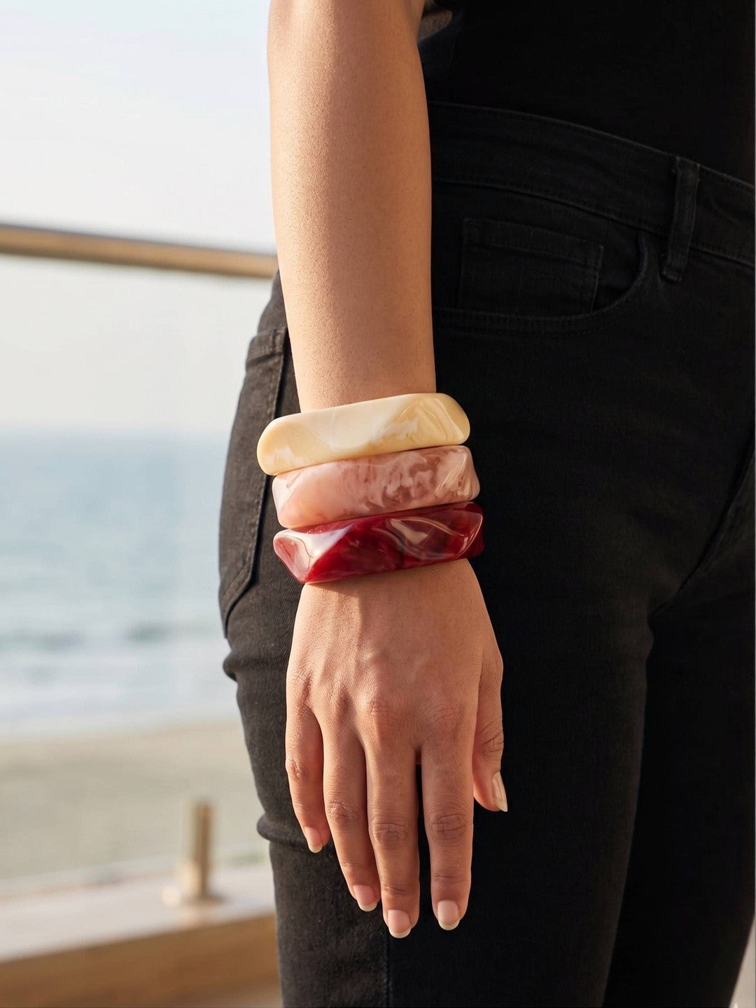 Marble Resin Chunky Bangles for Women Set of 3