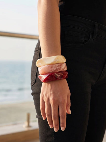 Marble Resin Chunky Bangles for Women Set of 3